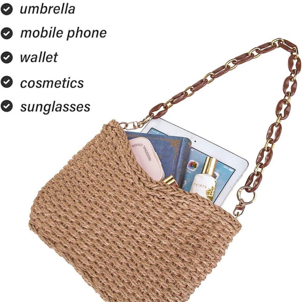 Small Handmade Straw Bag for Women Natural Summer Beach Shoulder Crossbody - Picture 5 of 7
